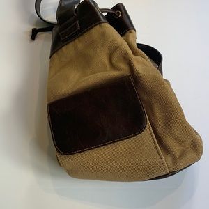 Liz Claiborne one shoulder leather strap slouch woven backpack